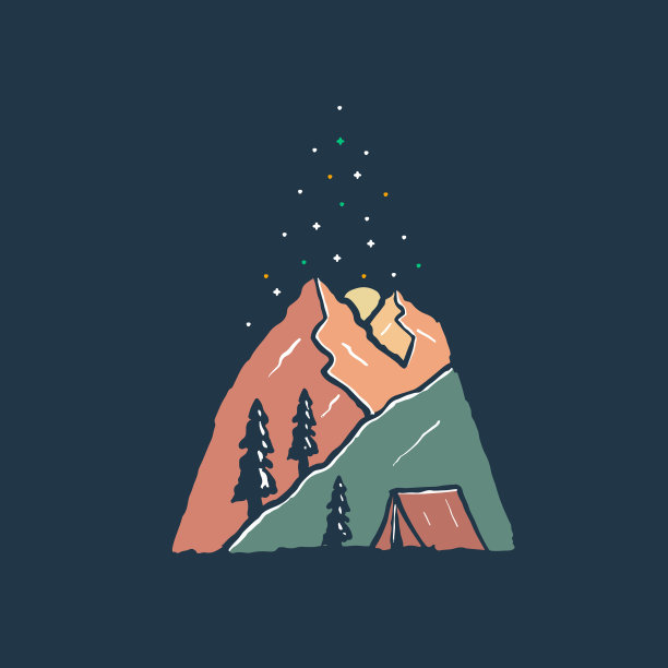 山地、自然、野生动物营地手绘设计图片下载