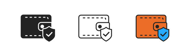 钱保护图标。钱包在盾牌。你的财务保险。安全，危机，商业的象征。平面设计。图片下载