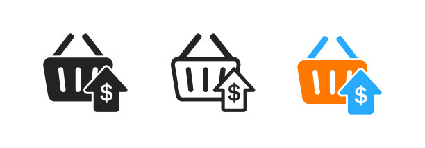 白色背景上不断上涨的食品价格图标。购物篮里有美元和箭头。箭，钱，篮子标志。经济危机，通货膨胀的象征。彩色平面设计。图片下载