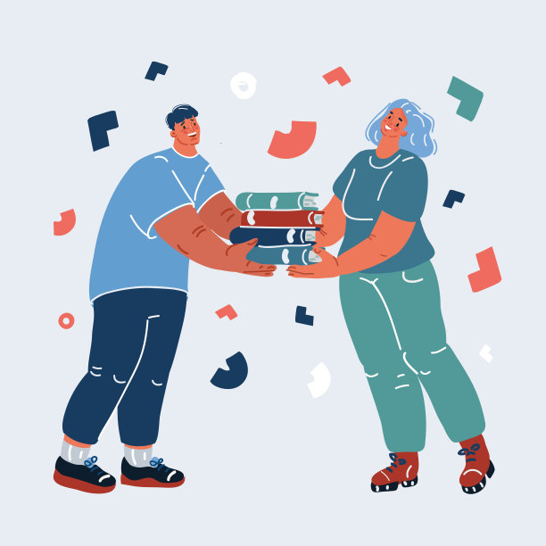 矢量插图的图书穿越概念。快乐的人交换、借阅、推荐纸质书籍。图书爱好者，读者，文学爱好者图片下载