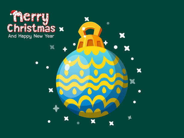 彩色圣诞球与快乐圣诞文字效果。象征新年快乐，圣诞节庆祝，冬天。矢量卡平面设计图片下载