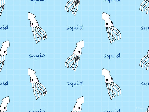 乌贼在蓝色背景上的无缝图案图片下载
