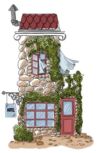 一座两层旅馆的草图。模仿水彩。印刷明信片和海报图片下载