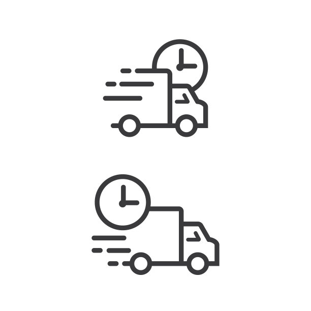 细线快速送货卡车图标在白色背景。图片下载