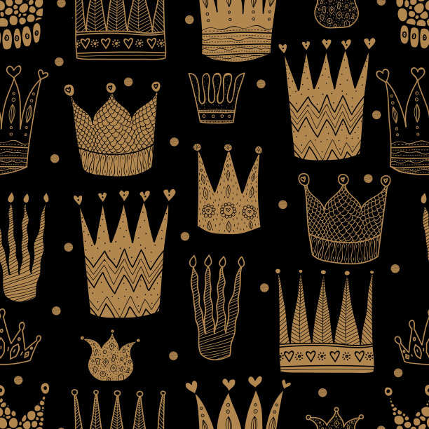 公主皇冠。儿童矢量无缝模式。图片下载