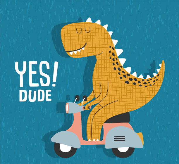 卡通恐龙骑着摩托车。骑摩托车的可爱恐龙。图片下载