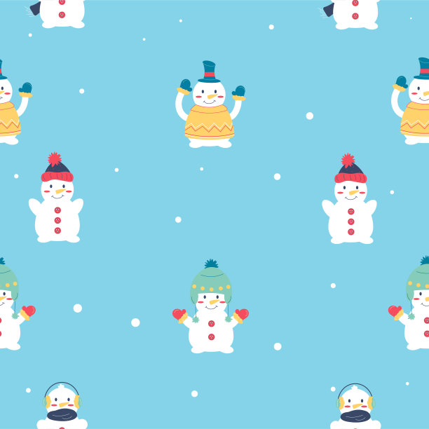 图案与雪人在蓝色背景。向量图片下载