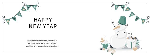 可爱和舒适的新年，圣诞横幅花环，巧克力，姜饼，雪人，礼盒，玻璃球。矢量插图的产品设计，横幅，卡片卡通涂鸦风格图片下载