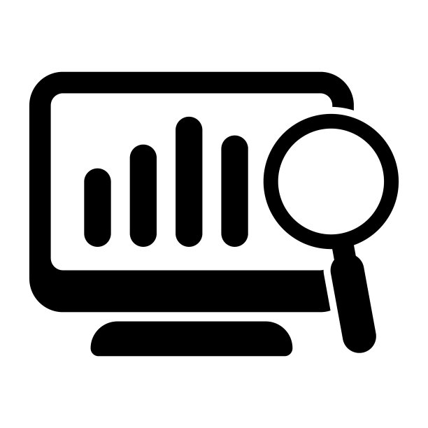 屏幕上有报表图标，在线监控概念，统计图标。在线搜索图标。图片下载
