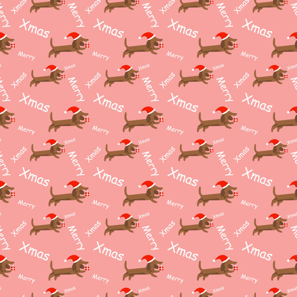 小狗新年和圣诞节的图案无缝衔接图片下载