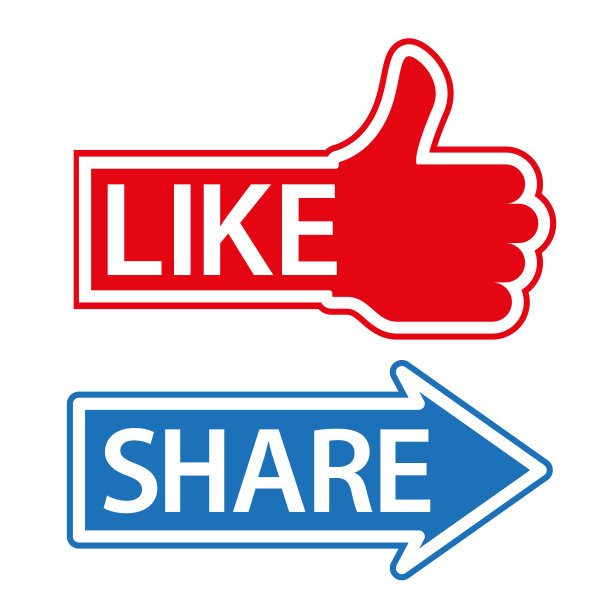 点赞分享，竖起大拇指图标。平面矢量插图孤立在白色上图片下载