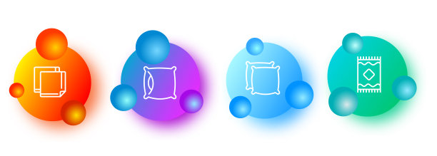 织物的图标集。床，枕头，枕套，木筏，毛巾，卫生巾，桌布。织物的概念。Gradientstyle。矢量线图标的业务图片下载
