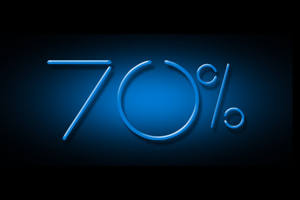 70%。霓虹灯标志孤立在黑色背景上。贸易。业务。折扣。季节性折扣。设计元素图片下载
