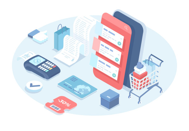 通过智能手机进行网上购物。手机银行应用和电子支付。三维设计中的矢量插图。等距网页横幅。图片下载
