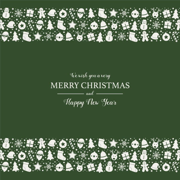 漂亮的圣诞贺卡与圣诞图标和文字。向量图片下载