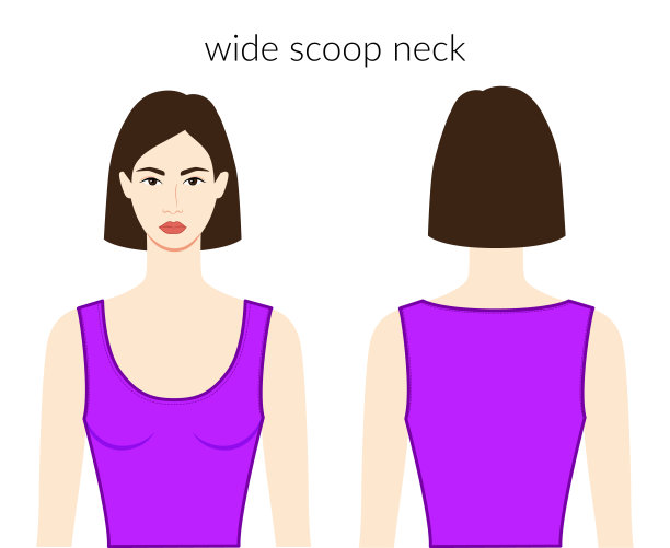 宽勺领口衣服性格美丽的女士在紫色上衣，衬衫，连衣裙技术时尚插画与合身的身体。平装模板正面、背面。男女皆宜的CAD模型图片下载