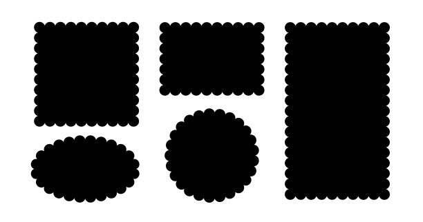 圆形和方形扇形框架。扇形边矩形和椭圆形状。简单的标签和贴纸形式。花朵轮廓花边框架。矢量插图孤立在白色背景上图片下载