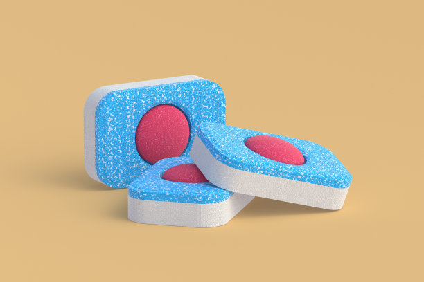 洗碗机洗涤剂片在白鸽背景。三维渲染图片下载