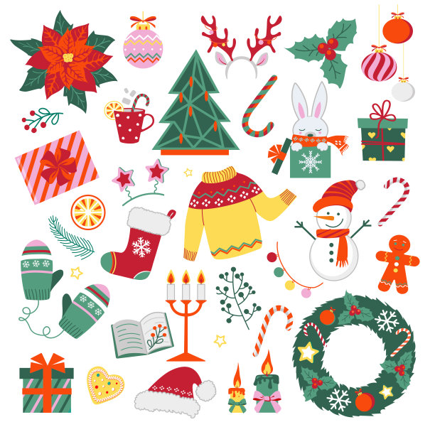 可爱的人物和元素圣诞套装图片下载
