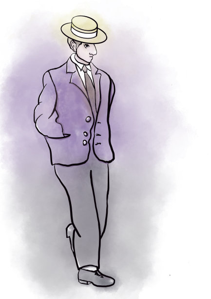 一个穿着西装戴着帽子的男人的插图图片下载