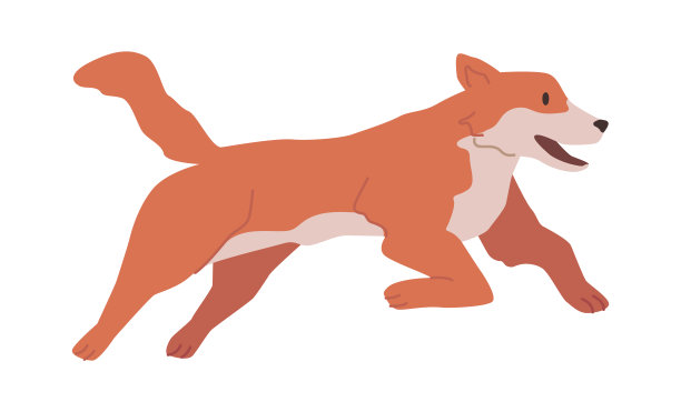 小狗活跃，家养宠物欢快地奔跑。孤立的狗，犬科动物的生活和习性。快乐的哺乳动物，小狗狗的品种画像。平面形式的矢量图片下载