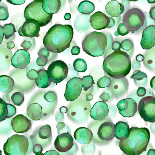 Tremdy绿色无缝图案与水彩斑点与模糊视觉效果隔离在白色。图片下载