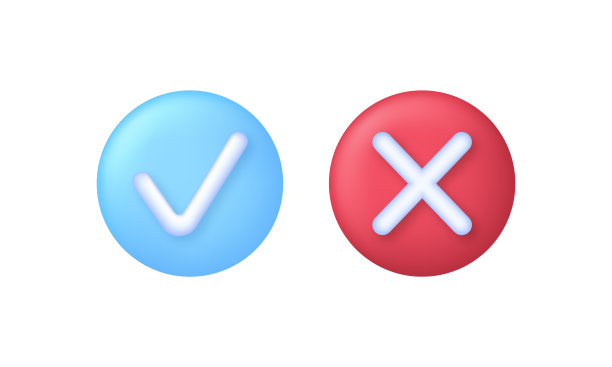 3D检查和十字标记隔离在白色背景。“是”或“否”。可用于多种用途。图片下载