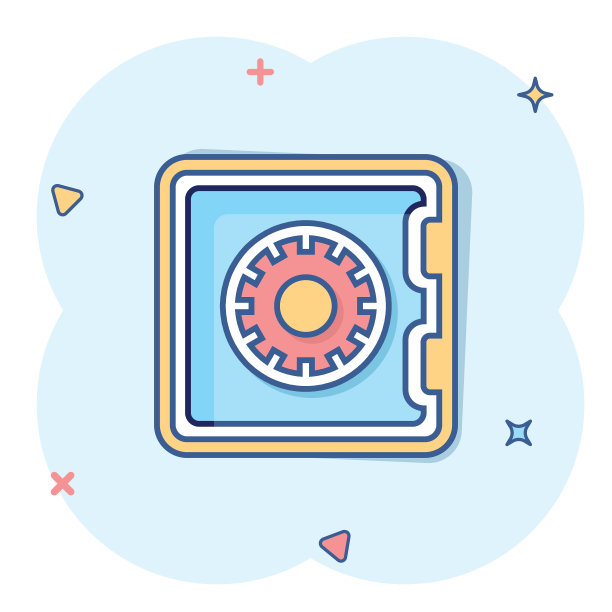 漫画风格的安全货币图标。保险箱卡通矢量插图在白色孤立的背景。金融安全飞溅效应经营理念。图片下载