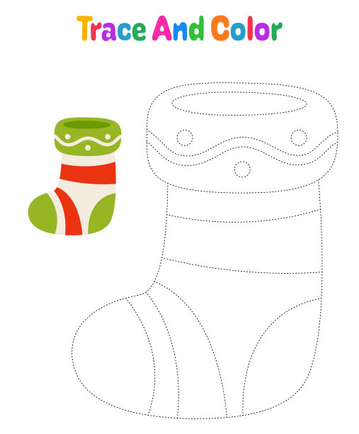 儿童圣诞袜描画作业表图片下载