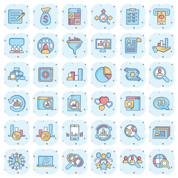 漫画风格的全球货币图标。全球信息卡通矢量插图在白色孤立的背景。金融数据飞溅效应经营理念。图片下载