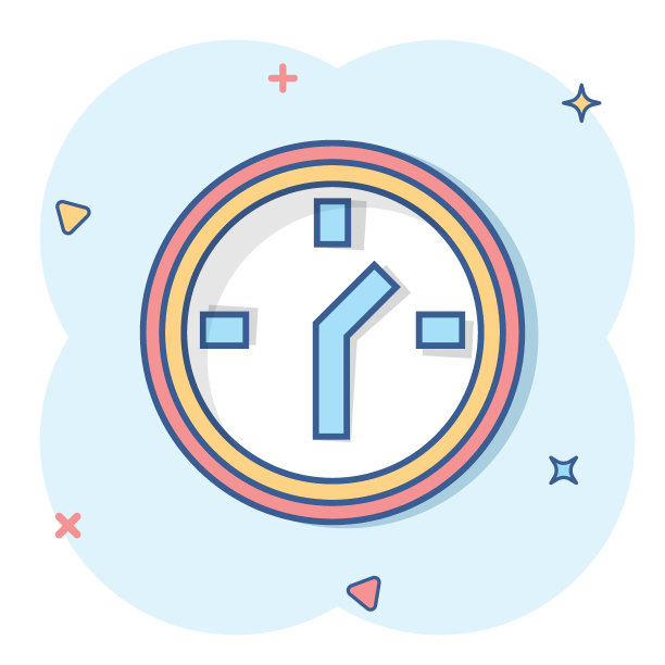 漫画风格的时钟图标。观看卡通矢量插图在白色孤立的背景。计时器飞溅效果的经营理念。图片下载