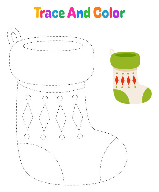 儿童圣诞袜描画作业表图片下载