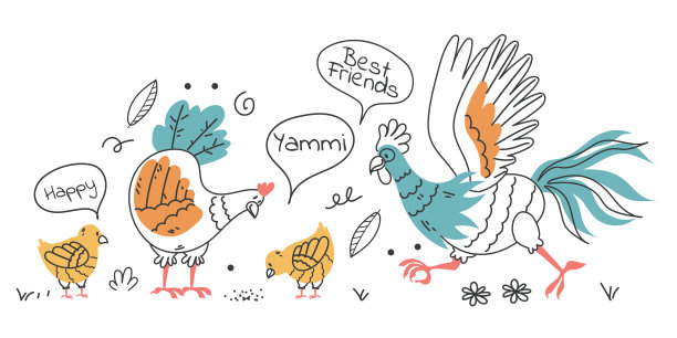 鸡鸡鸡鸡农场鸟动物抽象概念集。矢量平面设计插画元素图片下载