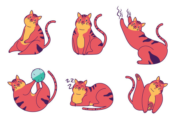 猫宠物家动物人物与不同情感抽象设计元素概念插画集图片下载