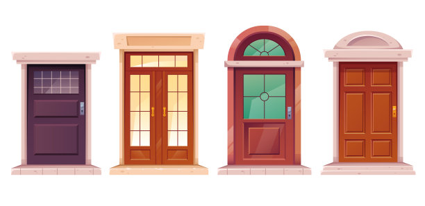 门房前立面住宅外部设计元素概念插画集图片下载