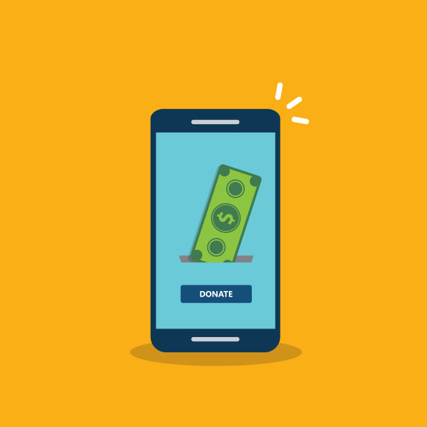 捐款,捐赠的概念。手机上的美元钞票和捐款按钮。矢量插图。图片下载