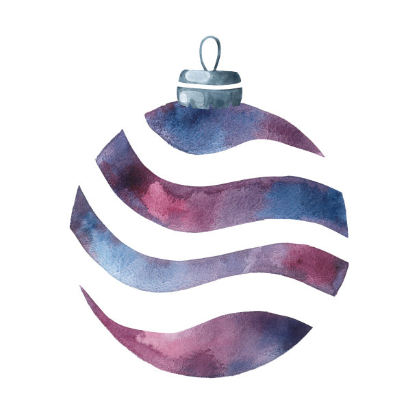 明亮的圣诞装饰孤立在白色背景，手绘装饰圣诞球水彩。图片下载