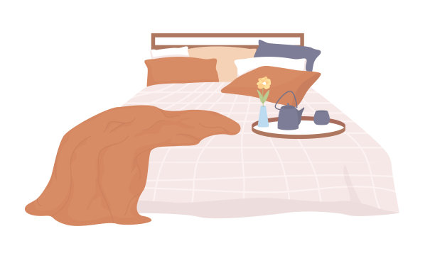 舒适的床半平面颜色矢量对象图片下载