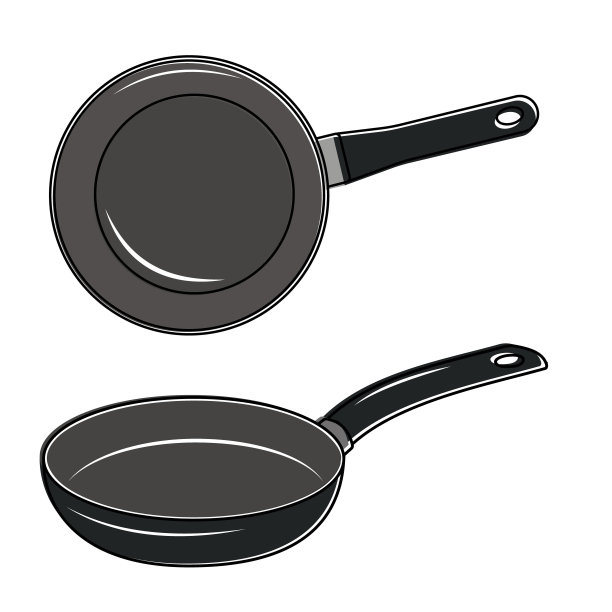 黑色绝缘煎锅与处理，颜色矢量插图图片下载