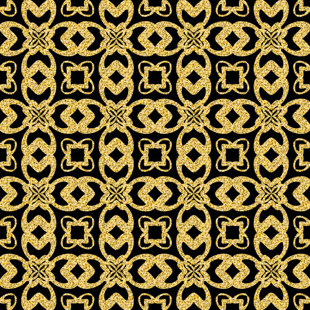 金色阿拉伯无缝图案，金色闪光黑色装饰背景为设计图片下载