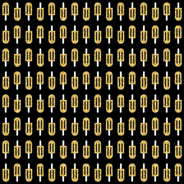 雪糕在黑色背景上闪亮的金色图案，无缝的图案闪闪发光的背景图片下载