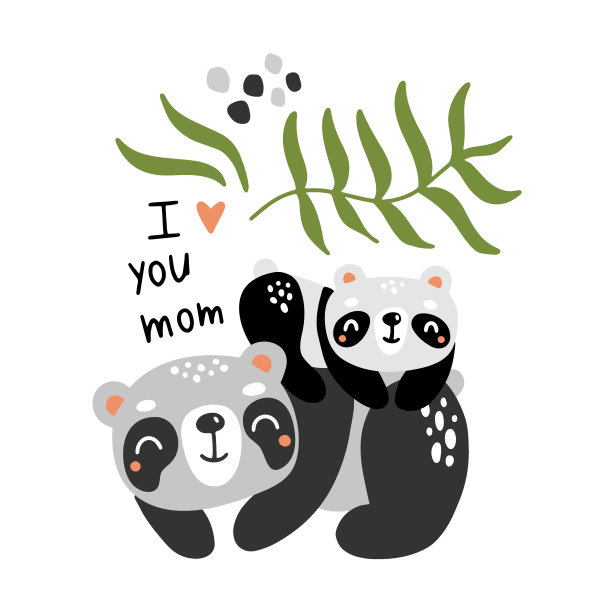 可爱的熊猫宝宝在彩虹插画。婴儿的孩子气印花，婴儿衣服，海报，明信片。矢量插图。母亲节卡片图片下载