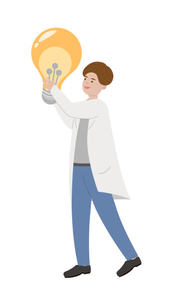 男性医护人员手持灯泡隔离在白色背景，卡通漫画矢量人物图片下载