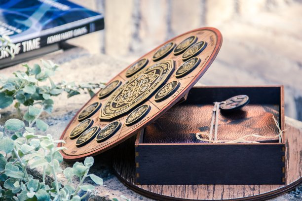 浅聚焦特写镜头占星日历上的一个首饰盒与项链图片下载