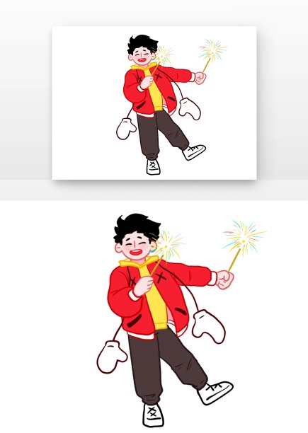 手绘男孩儿童放烟花图片下载