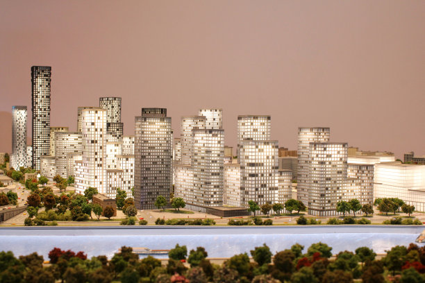 布局居民楼平面图和样板城市。世界人居日概念。发展城市基础设施。图片下载