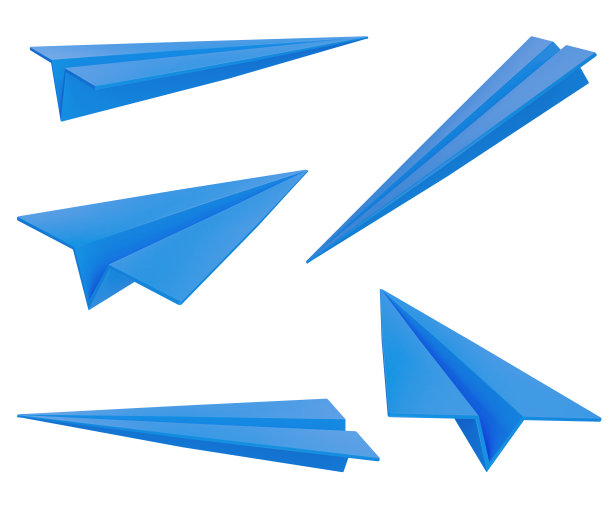 蓝色折纸纸飞机图标在白色孤立的背景。3 d渲染图图片下载