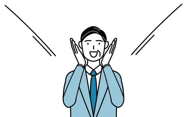 简单的线条画插图的老年商人，高管，经理和总裁用他的手捂着嘴喊。图片下载