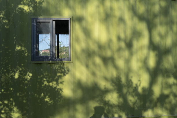 绿色集装箱房墙上的窗户图片下载