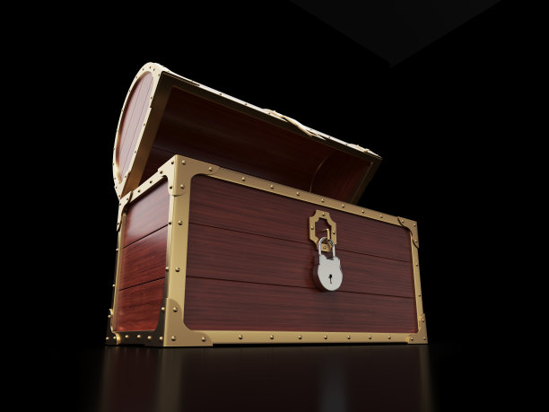 黑色背景的木制宝箱图片下载